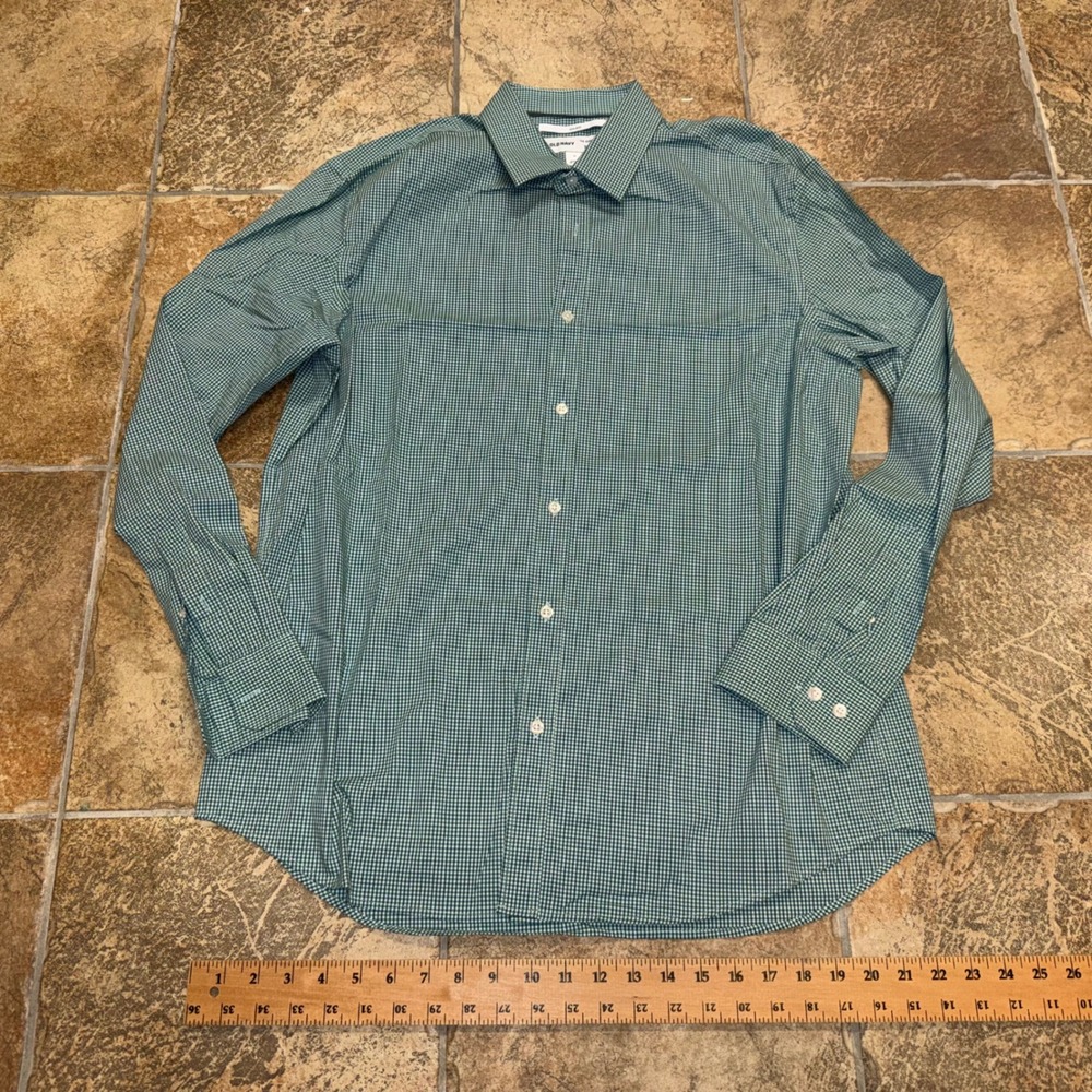 Old Navy Mens XL Slim Fit Non-Iron Signature Shirt Green Gingham Built-In Flex
